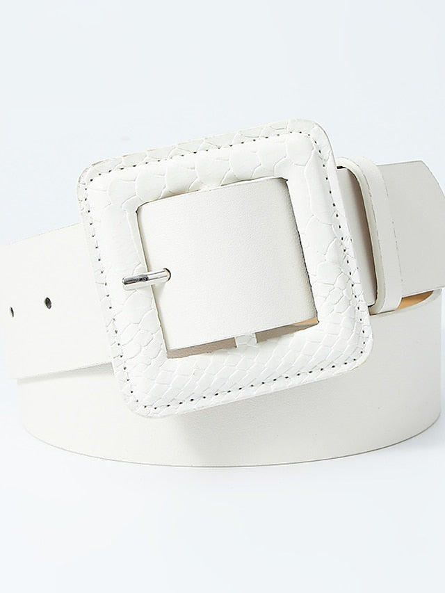 Unisex PU Buckle Belt PU Leather Prong Buckle Plain Classic Casual Party Work Violet Black White Pink for Women