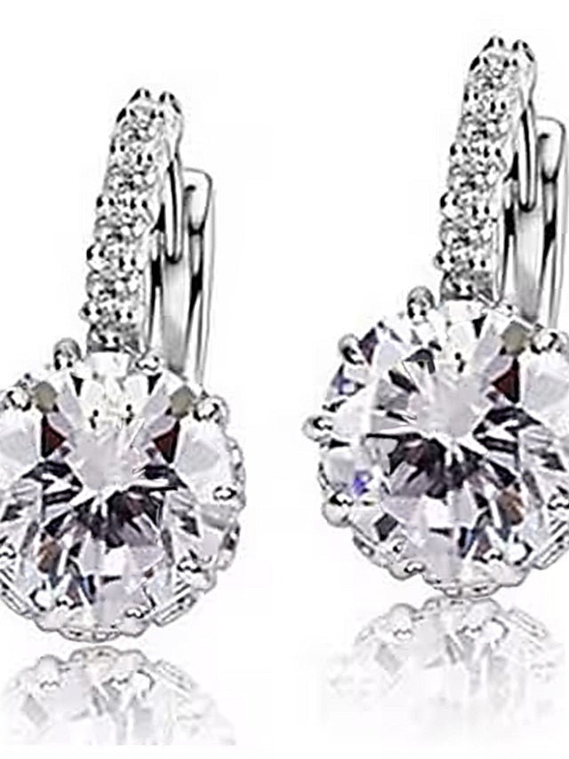 2pcs Stud Earrings Hoop Earrings For Cubic Zirconia Citrine Party Wedding Casual Zircon Alloy Solitaire Round Cut for Women