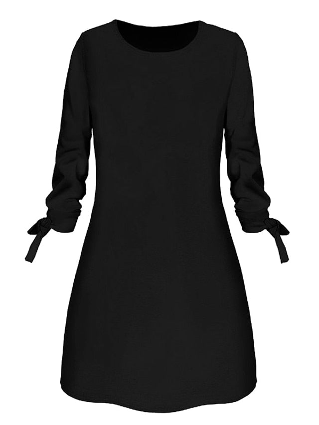 A Line Dress Mini Dress Black White Yellow Long Sleeve Pure Color Patchwork Summer Spring Crew Neck Casual Winter Dress Fall Dress  S M L XL XXL 3XL 4XL for Women