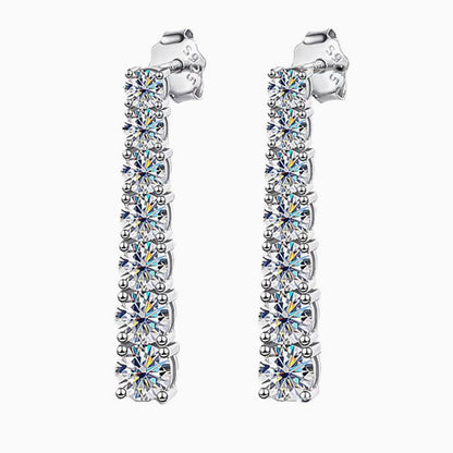 Sterling Silver Moissanite Linear Drop Earrings with Iced Out Design