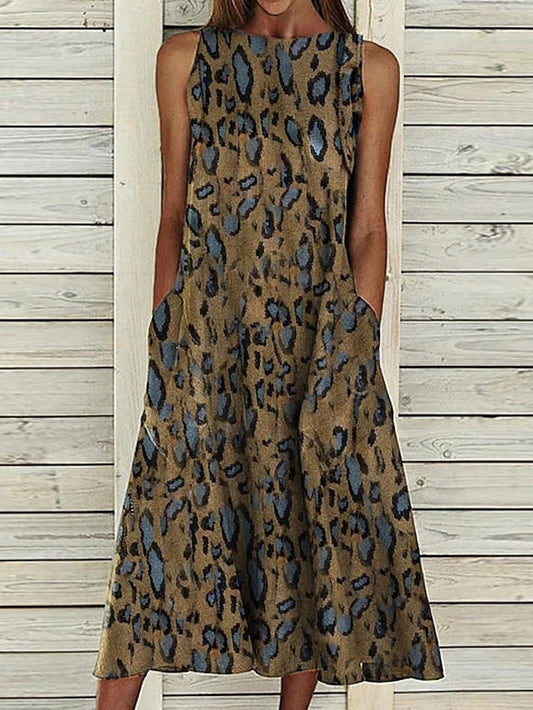 A Line Dress Midi Dress Sleeveless Floral Pocket Cold Shoulder Print Spring Summer Round Neck Casual Vintage Going out  S M L XL XXL Cotton for Women