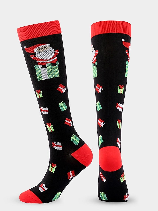 Unisex Knee High Socks Christmas Gift Cycling / Bike Multi Color Spandex Nylon Sporty Casual Classic Warm Cute Sports 1 Pair for Women