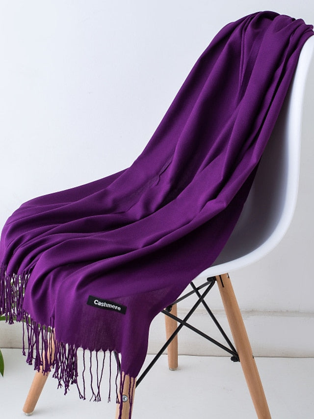 1pcs Solid Color Hijabs Imitation Cashmere Scarf Women All Season Long Shawls And Wraps Hijab Scarves Tassels Thin Headband for Women