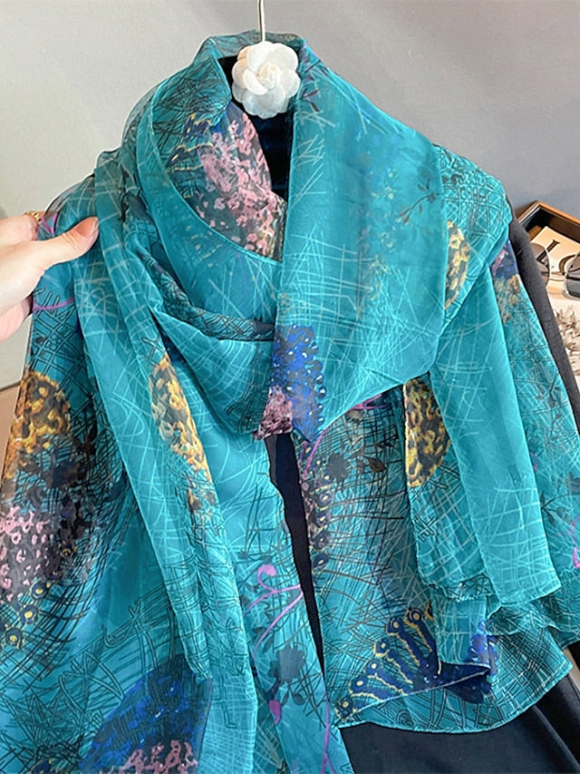 Scarves Satin Scarves Gift Daily Holiday Flowers Chiffon Casual Bohemia Sunscreen Casual Wedding 1 PC for Women