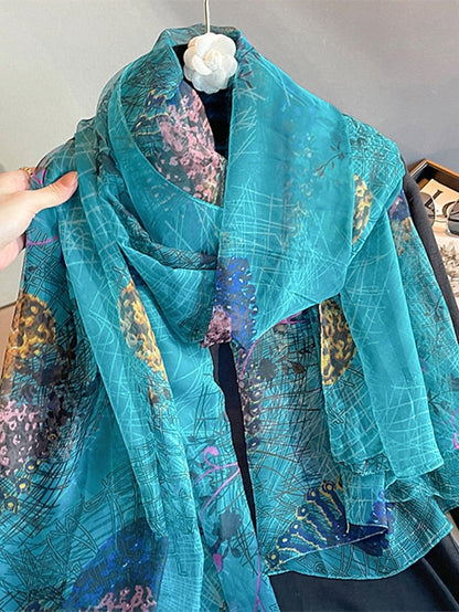 Scarves Satin Scarves Gift Daily Holiday Flowers Chiffon Casual Bohemia Sunscreen Casual Wedding 1 PC for Women