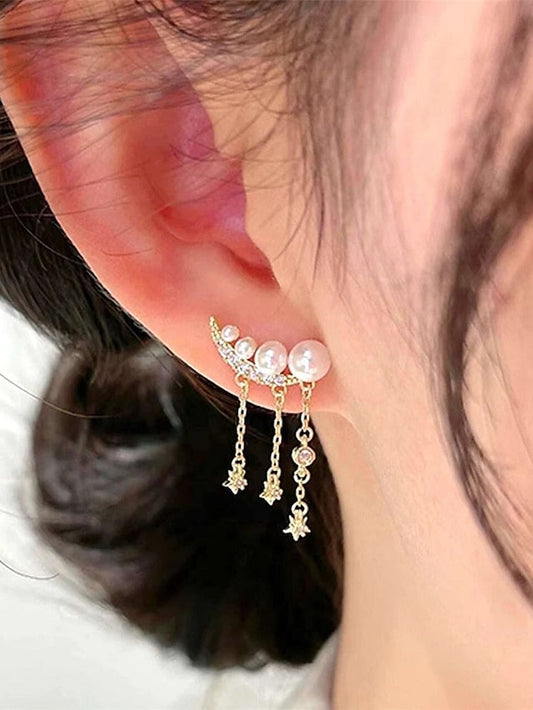 1 Pair Stud Earrings For Birthday Party Evening Street Alloy Tassel Fringe Star for Women