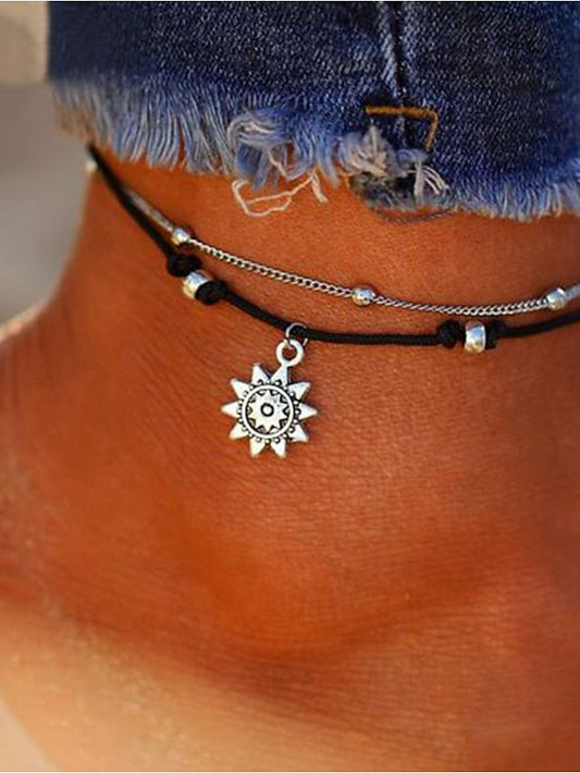 Ankle Bracelet Stylish Simple Body Jewelry For Daily Beach Classic Alloy Sun Silver 1pcs for Women