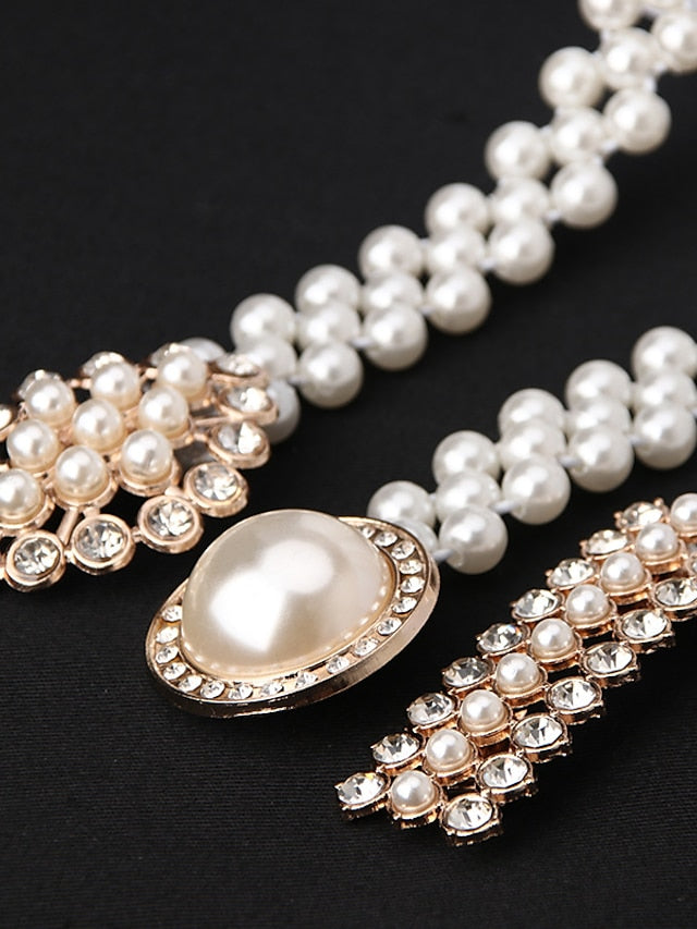 ladies pearl waist chain korean version rhinestone pearl decorative belt fashion sweet dress elastic belt women wholesale for Women