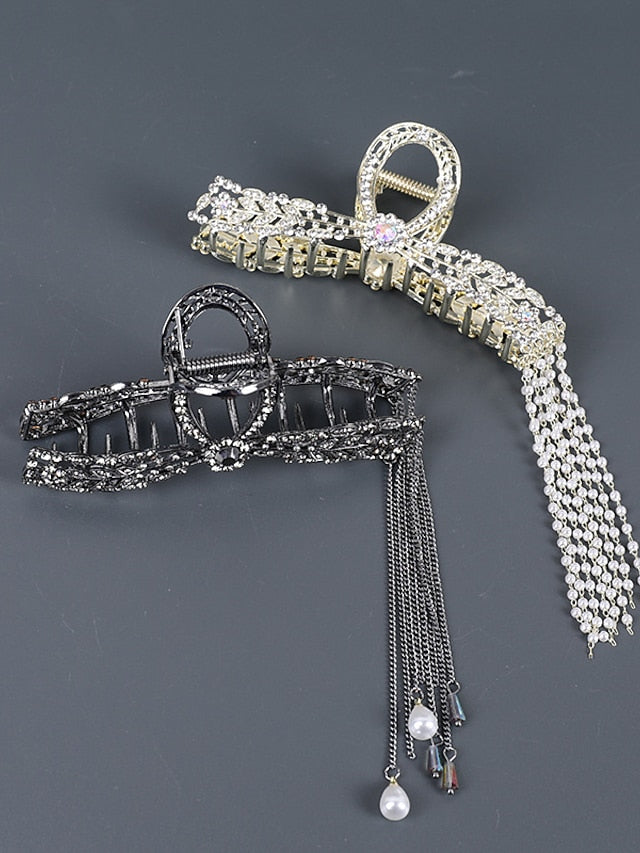 2 pcs Claw Clips Metal Hair Clips 4.3 Gold Hair Clips for Women Non Slip Cute Hair Claw Clip Fashion Hair Shark Hair Clip Metal Hair Claw Clip 1PCS Bell Orchids Pearl Tassel Fashion Nonslip Hair Clips for Women