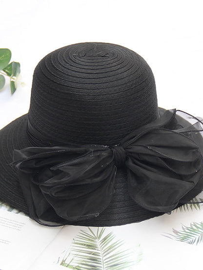 Party Hat Party Wedding Street Mesh Bowknot Ribbon bow Dark Blue Beige Hat Black White Red Green Purple for Women