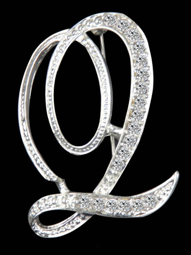 letter brooch pins initial rhinestone brooch for women crafts silvery m for Women