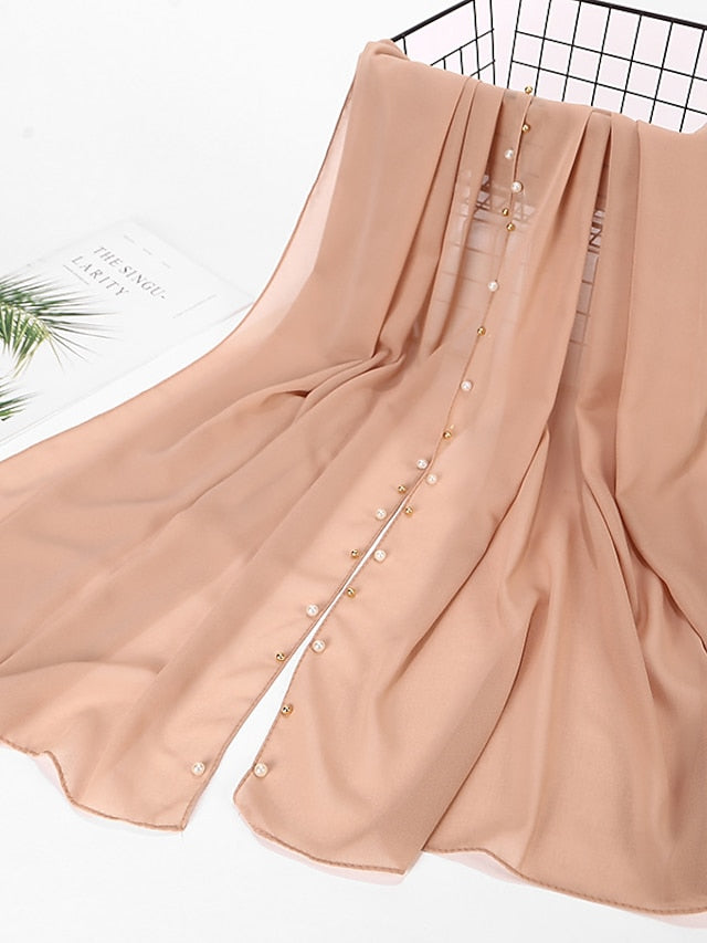 Bubble Chiffon Scarf Plain Shawls Golded Beaded Pearl Scarf Women Hijab Muslim Scarf for Women