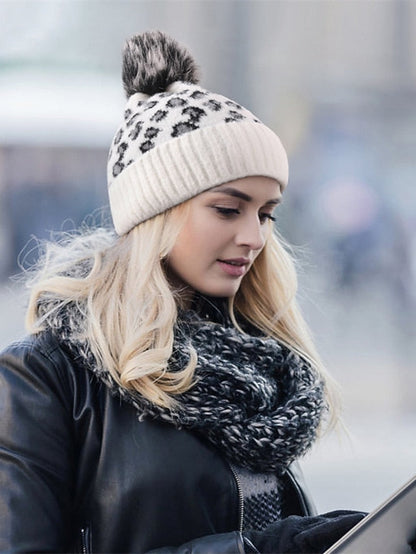 Hat Beanie / Slouchy Black Pink Light Gray Outdoor Home Daily Knit Leopard Portable Windproof Comfort for Women