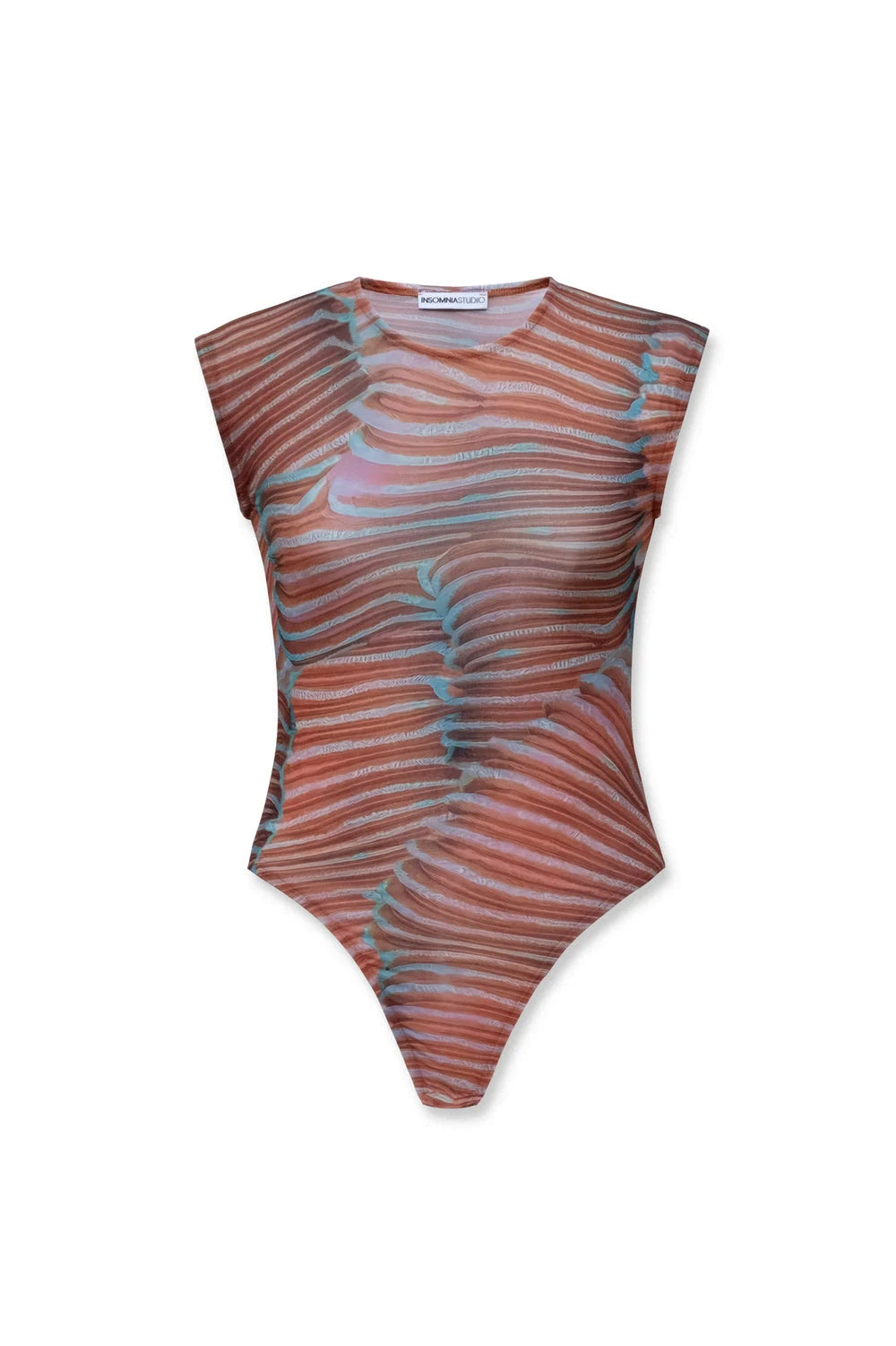 Bella Stretch Mesh Unique Print Bodysuit and High Rise Elastic Waist Maxi Skirt Set