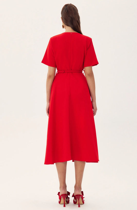 Grace Floral Appliqué Short Sleeve Midi Dress