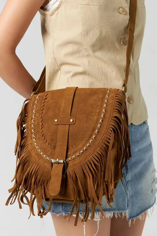 Bolso bandolera marrón estilo vaquero con flecos