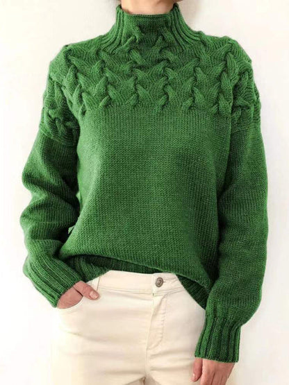 Jersey elegante de cuello alto de punto trenzado para mujer | Ideal para otoño/invierno