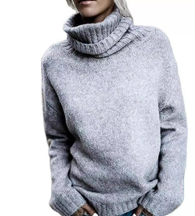 Jersey de cuello alto de cachemira gris extragrande para mujer | Ideal para otoño/invierno
