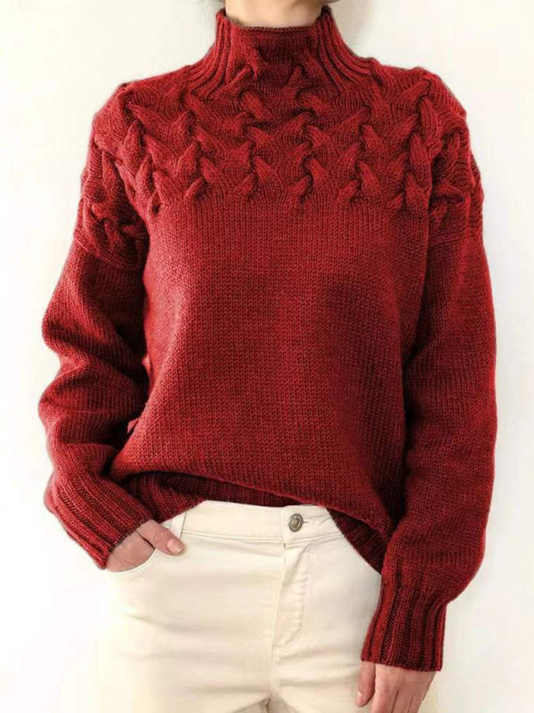 Jersey elegante de cuello alto de punto trenzado para mujer | Ideal para otoño/invierno