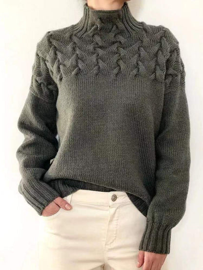 Jersey elegante de cuello alto de punto trenzado para mujer | Ideal para otoño/invierno