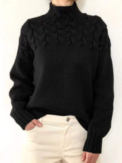 Jersey elegante de cuello alto de punto trenzado para mujer | Ideal para otoño/invierno
