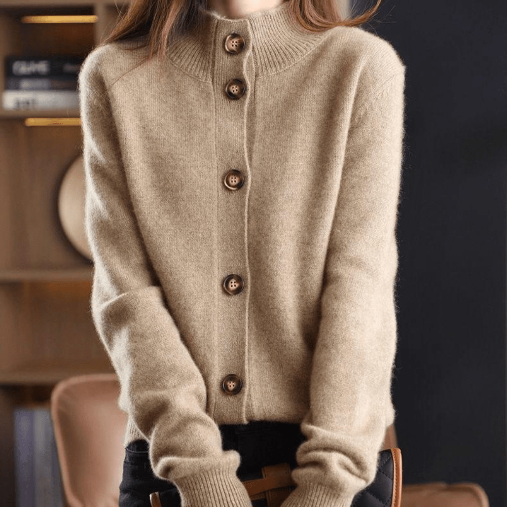 Cárdigan de punto con cuello acogedor y botones para mujer | Ideal para todas las estaciones