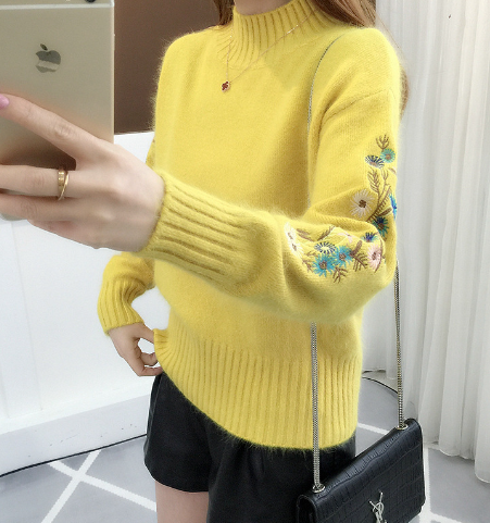 Jersey de cuello alto para mujer con bordado floral | Ideal para otoño/invierno