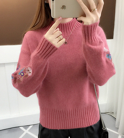 Jersey de cuello alto para mujer con bordado floral | Ideal para otoño/invierno
