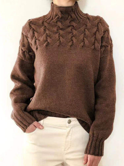 Jersey elegante de cuello alto de punto trenzado para mujer | Ideal para otoño/invierno