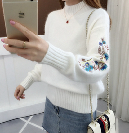 Jersey de cuello alto para mujer con bordado floral | Ideal para otoño/invierno