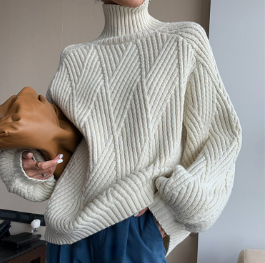 Jersey de cachemira de cuello alto y manga larga para mujer | Ideal para otoño/invierno