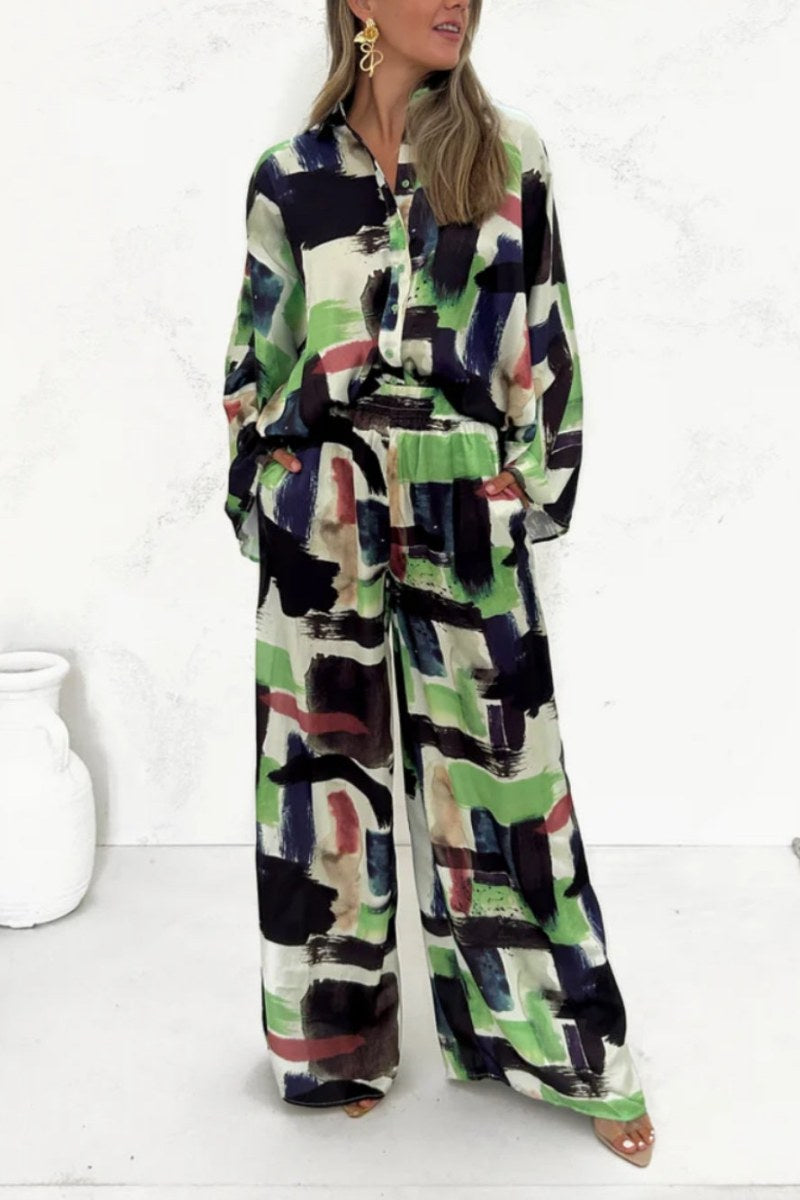 Conjunto de bolsillo con cintura elástica y estampado de vacaciones de verano