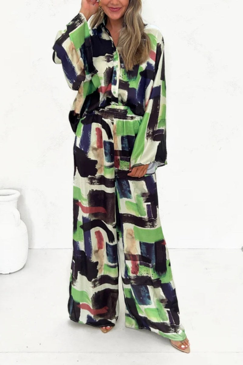 Conjunto de bolsillo con cintura elástica y estampado de vacaciones de verano