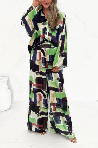 Conjunto de bolsillo con cintura elástica y estampado de vacaciones de verano