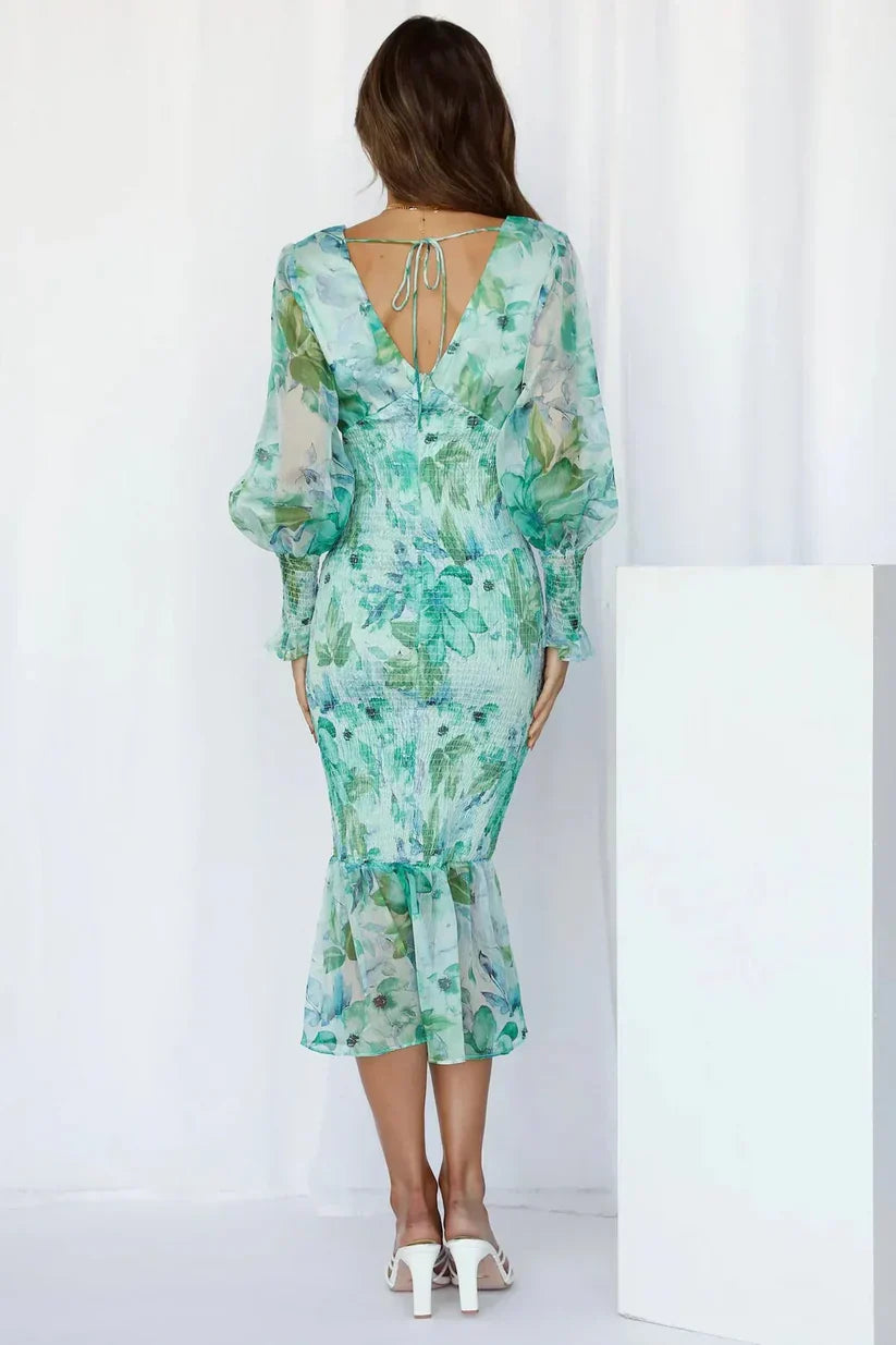 Nevara | Midi Dress With Flower Print