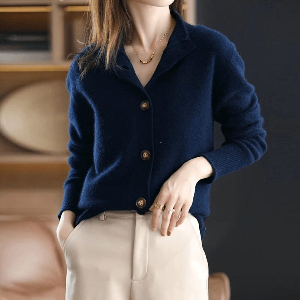 Cárdigan de punto con cuello acogedor y botones para mujer | Ideal para todas las estaciones