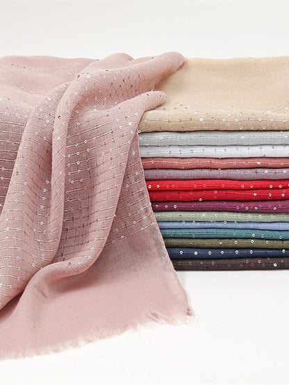 1 PC Sequins Cotton Viscose Muslim Hijab Scarves Women Long Shawls Solid Headscarf Head Wraps Islamic Turban Headband Foulard Bandana for Women