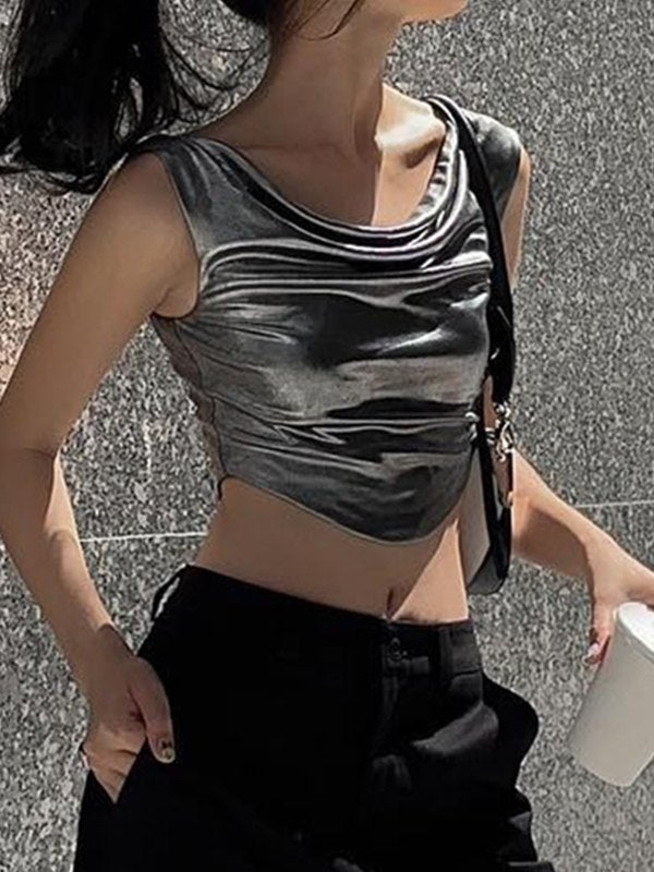 Curvy Hem Metallic Cropped Tank Top