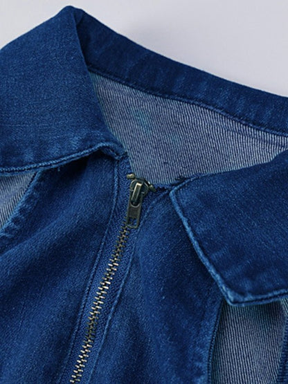 Front Zip Sleeveless Denim Jumpsuit