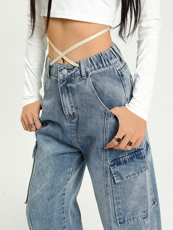 All-match High Waist Cargo Jeans