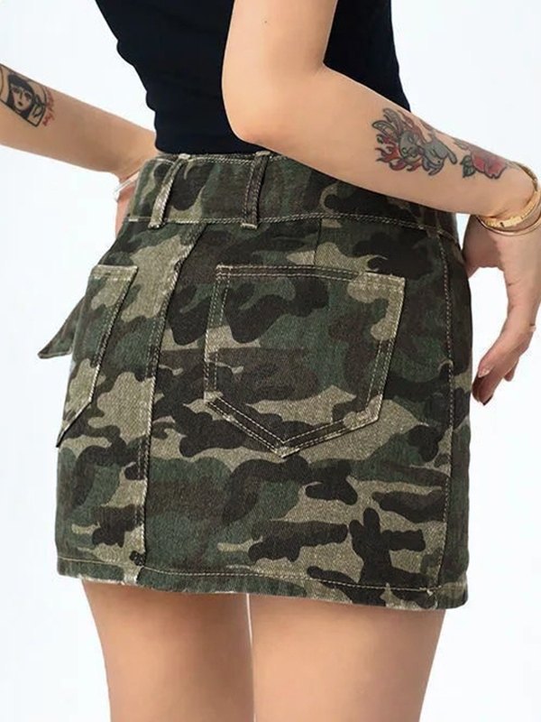 High Street Camouflage Denim Skirt