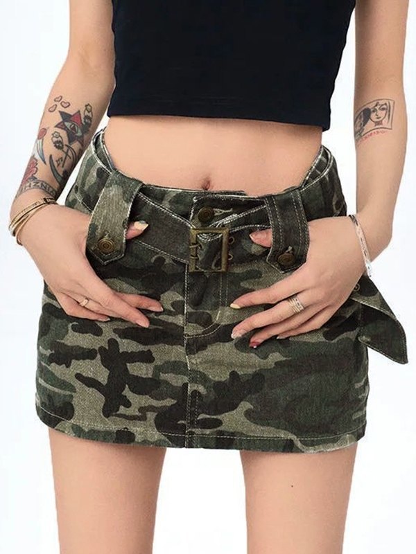 High Street Camouflage Denim Skirt