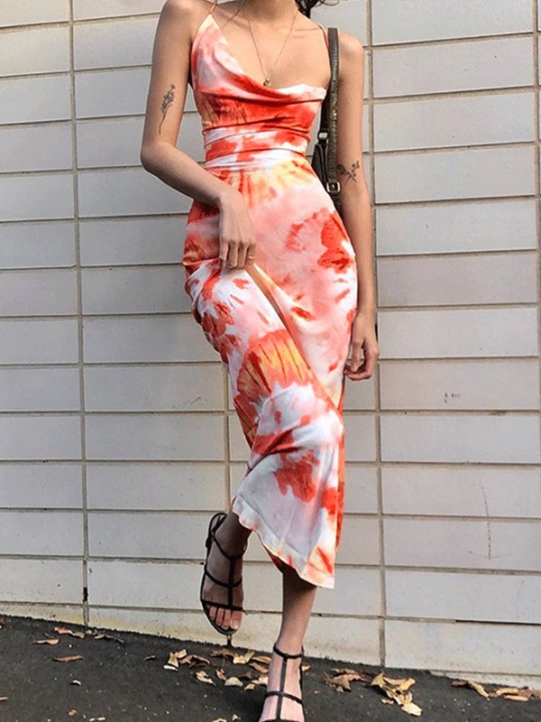 Trendy Tie-Dye Print Slip Dress