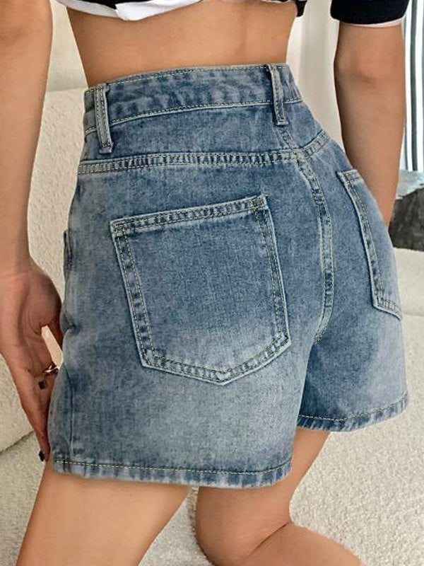 High Waist Slit Denim Shorts