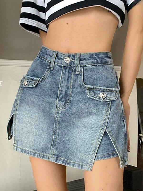 High Waist Slit Denim Shorts