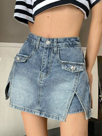 High Waist Slit Denim Shorts