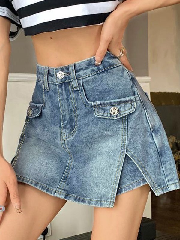 High Waist Slit Denim Shorts