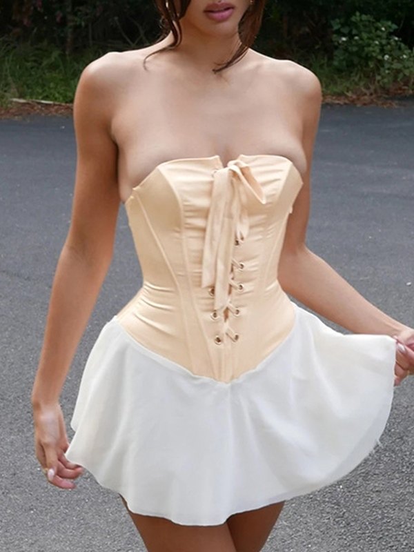 Strappy Strapless Ruffle Dress