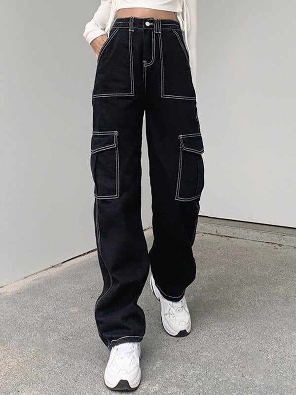 High Waist Straight Cargo Jeans