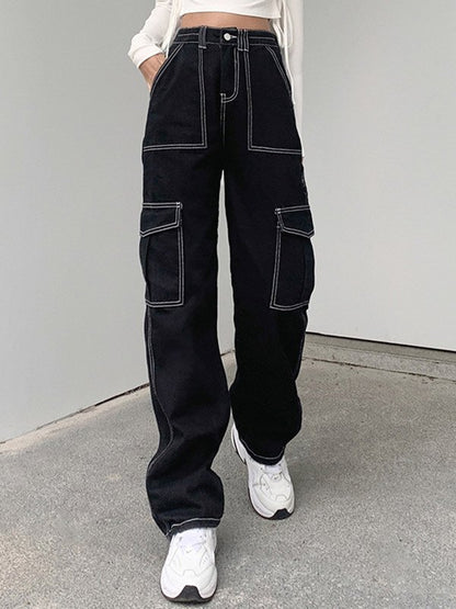 High Waist Straight Cargo Jeans
